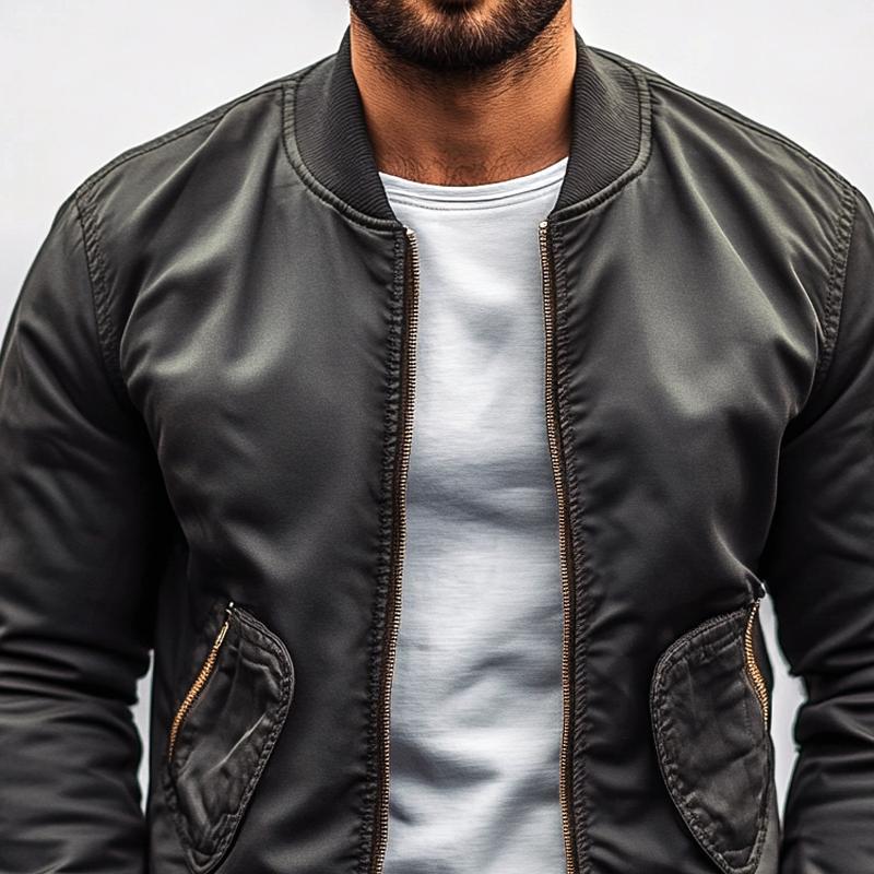 Men's Classy Solid Color Multi-pocket Zipper Baseball Jacket