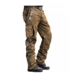 PANTALONES CARGO MULTIBOLSILLOS 100 % ALGODÓN RETRO CON BANDERA DE EE. UU.