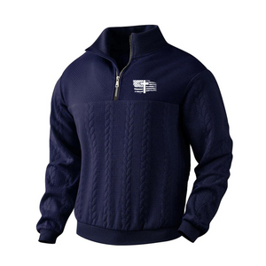 SUDADERA CON CAPUCHA Y CUELLO JACQUARD CASUAL PARA HOMBRE CON BANDERA TOP SUELTO CON MEDIA CREMALLERA CASUAL PARA HOMBRE