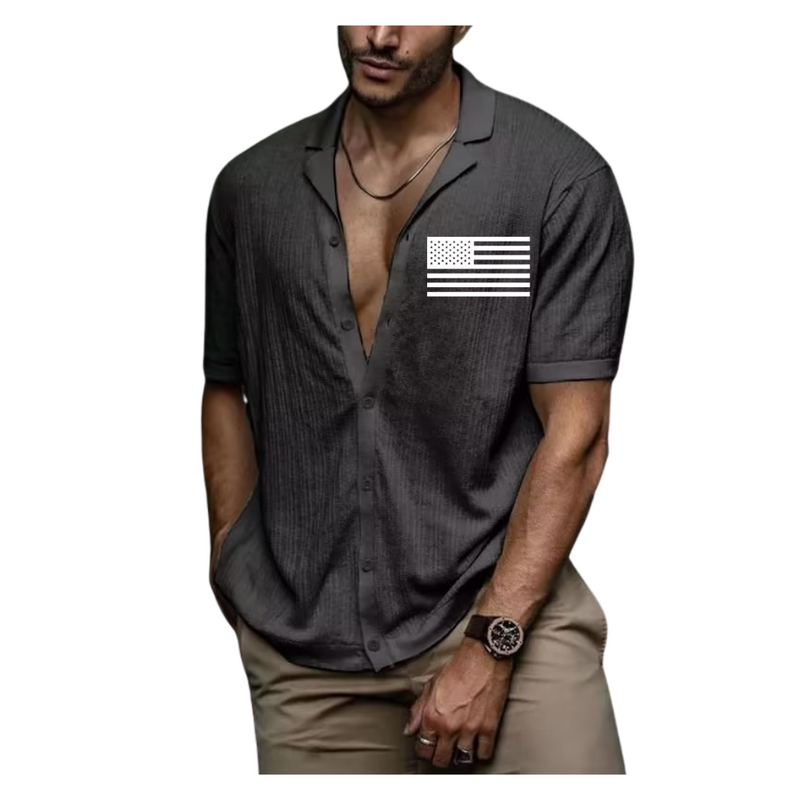 USA FLAG MEN'S SOLID COLOR SOFT FABRIC CASUAL SHIRT