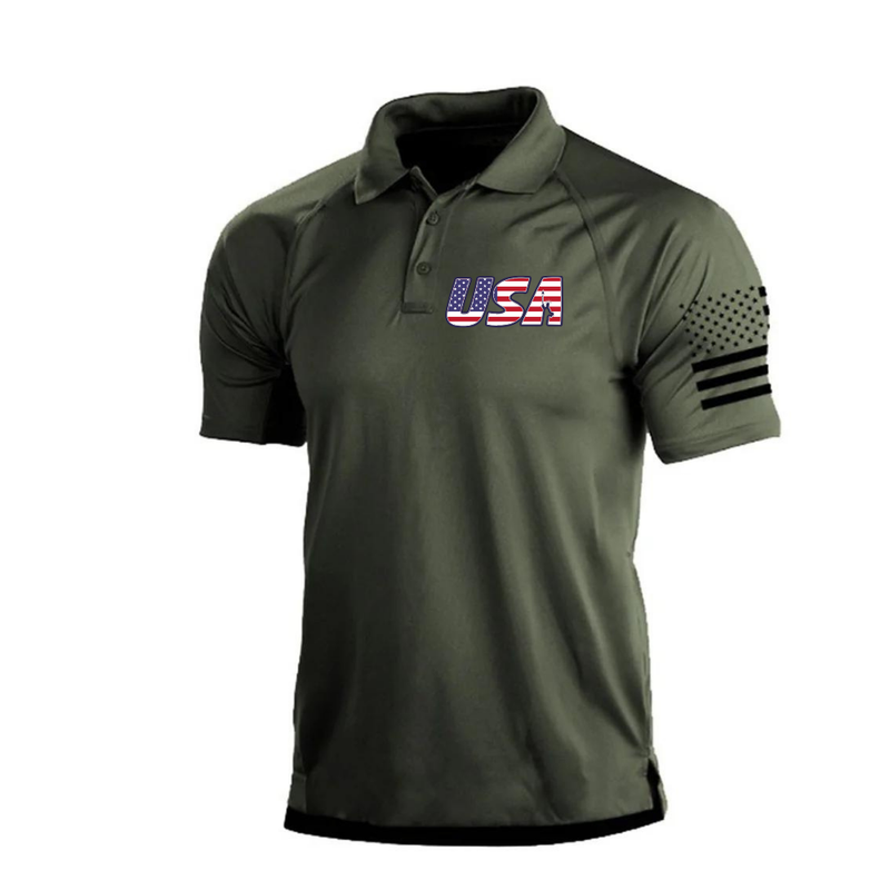 USA FLAG RAGLAN GRAPHIC POLO SHIRT