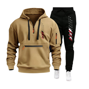 SUDADERA CON CAPUCHA PARA HOMBRE, DEPORTIVA, CASUAL, CON BANDERA DE EE. UU., MÚLTIPLES CREMALLERAS Y BOLSILLO EN EL BRAZO