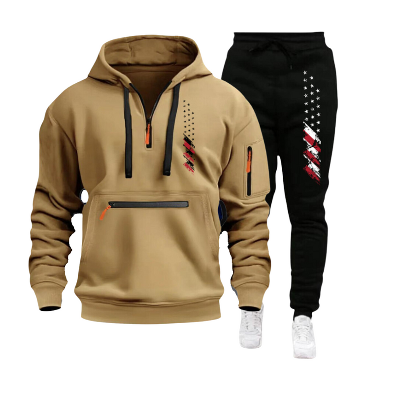 USA FLAG CASUAL SPORTS MULTI ZIPPER ARM POCKET MEN'S SWEATSHIRT HOODIE OUTFIT