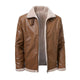 Men's Vintage Thick Warm Fur Lapel Zipper Slim Fit Leather Jacket