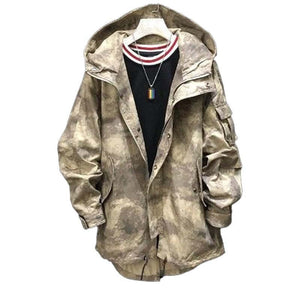 Men's Camouflage Mid-length Hooded Trench Coat