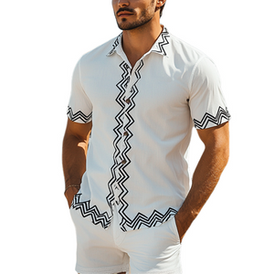 Camisa de manga corta estampada informal de moda para hombre para primavera y verano