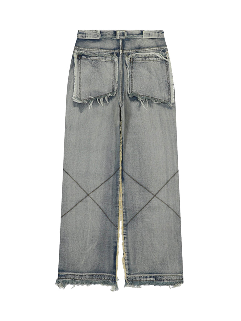 High Street Washed And Distressed Raw Edge Jeans