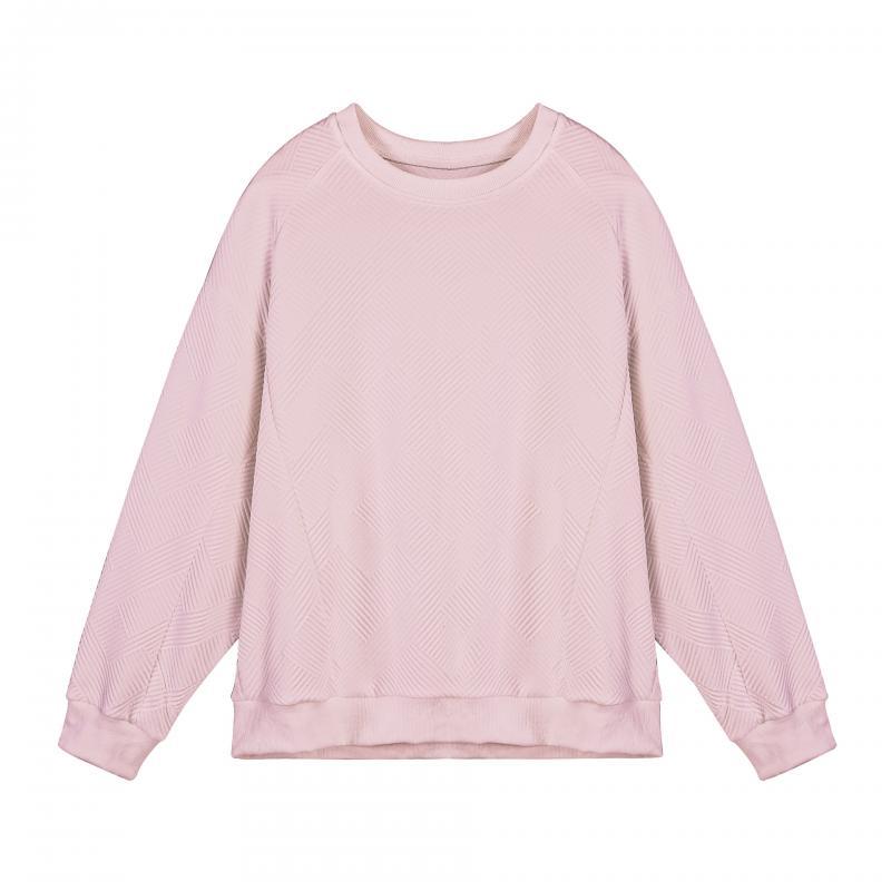Camiseta de manga larga con cuello redondo y textura de color liso para hombre