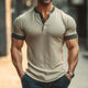Camiseta de manga corta con cuello Henley, estilo retro informal de algodón con bloques de color para hombre