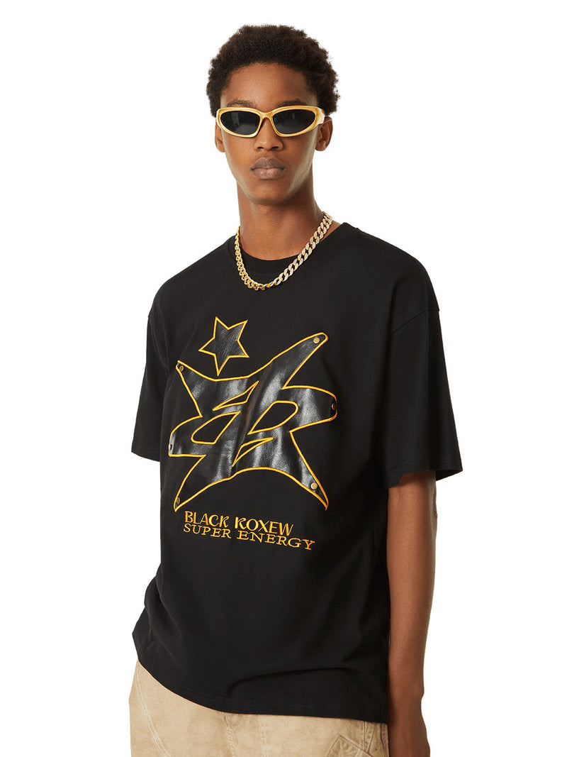 Leather Studded Creative Star Street Rap T-shirt