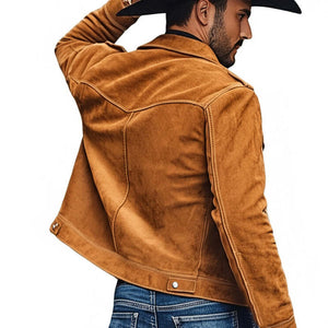 Chaqueta de ante con borlas vintage marrón para hombre, primavera y otoño