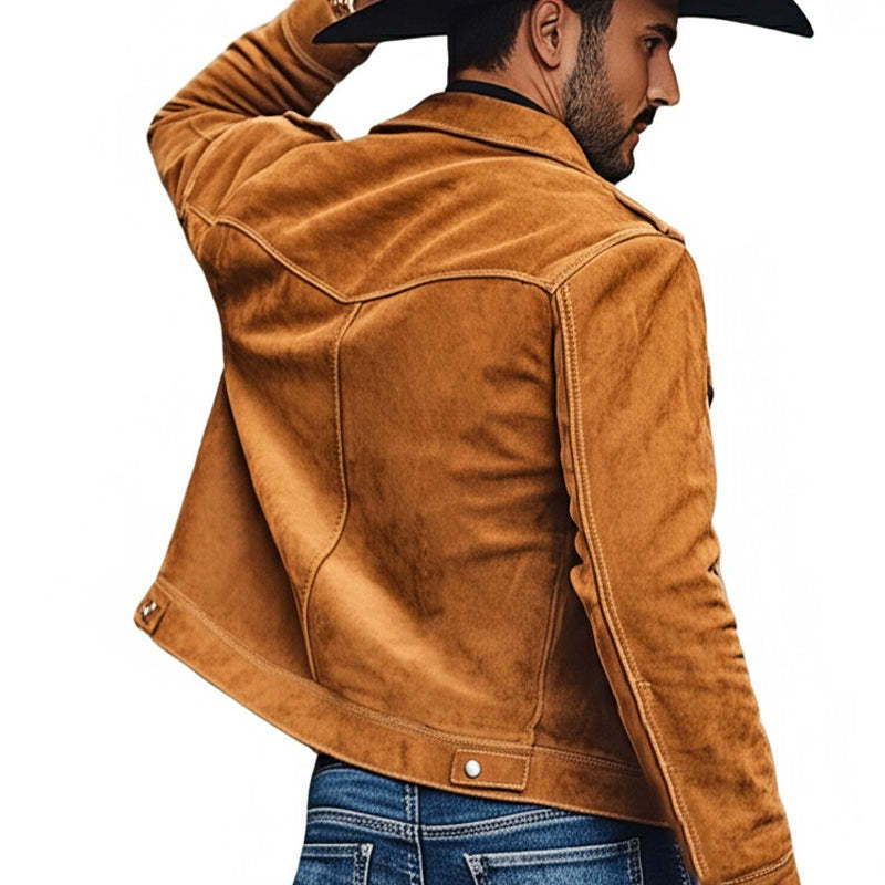Men's Spring And Autumn Brown Vintage Tassel Suede Jacket MTA2560C5U
