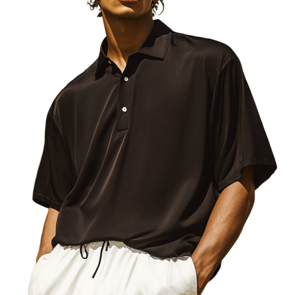 Men's Stylish Satin Lapel Oversized Short Sleeve Polo Shirt MTA0296D3M