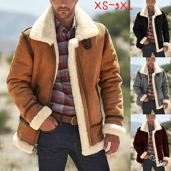 LAMB WOOL JACKET MEN'S SLIM FIT LAPEL ZIPPER JACKET