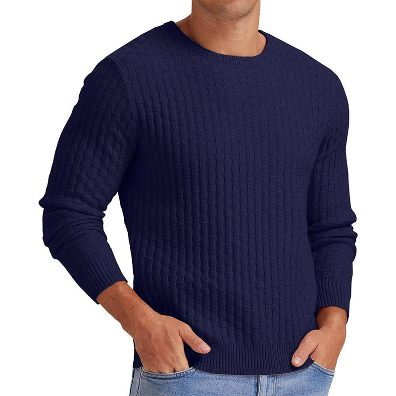 Herren-Strickpullover mit Waffelmuster und Rundhalsausschnitt