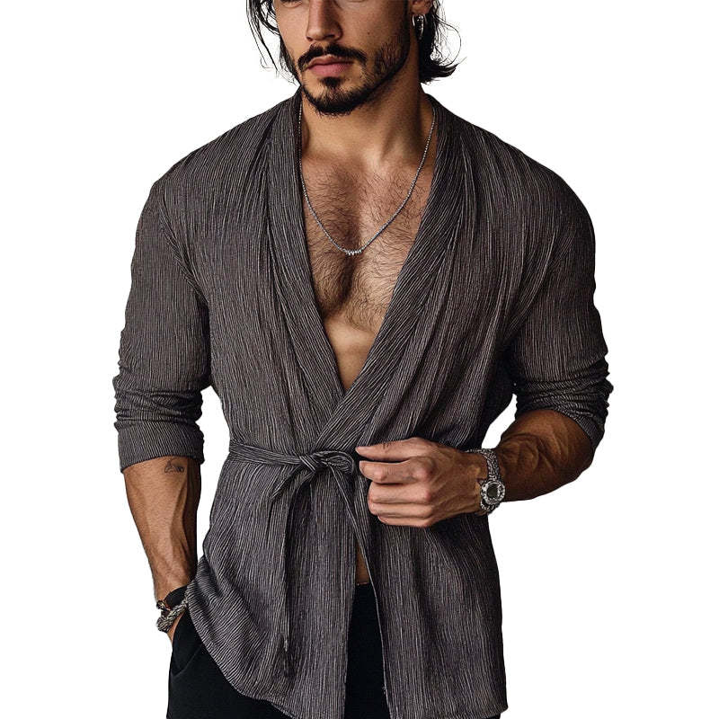 Men's Casual Loose Tie Long Sleeve Cardigan