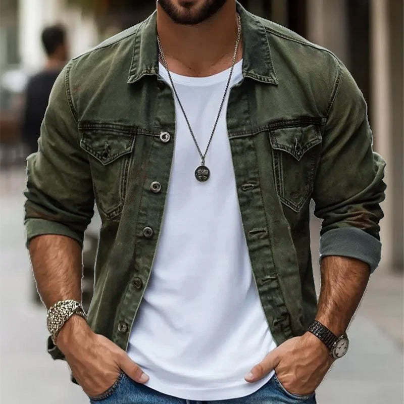 Men's Vintage Washed Single Breasted Lapel Jacket