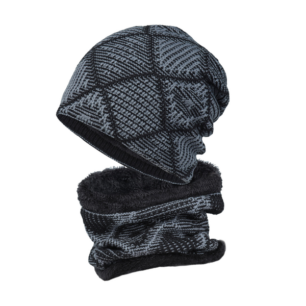 Zweiteiliges Set aus warmer Strickmütze und Schal aus Samt für Herren im Freien 