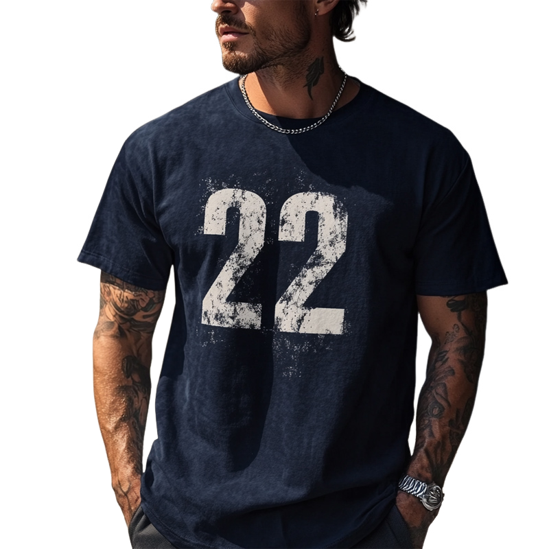 Lässiges dunkelblaues bedrucktes Kurzarm-T-Shirt für Herren