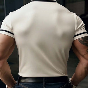 Men's Summer Comfortable Light Khaki Polo Neck Short Sleeve T-Shirt