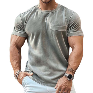 Men's Solid Color Basic Velvet Casual Short Sleeve T-Shirt