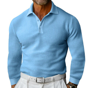 Camisa polo informal de manga larga con diseño de gofre para hombre 