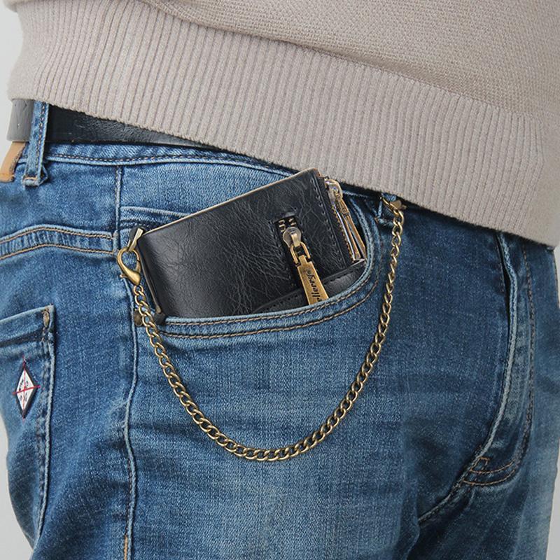 Kurze Retro-Geldbörse für Herren mit Doppelreißverschluss und mehreren Karten