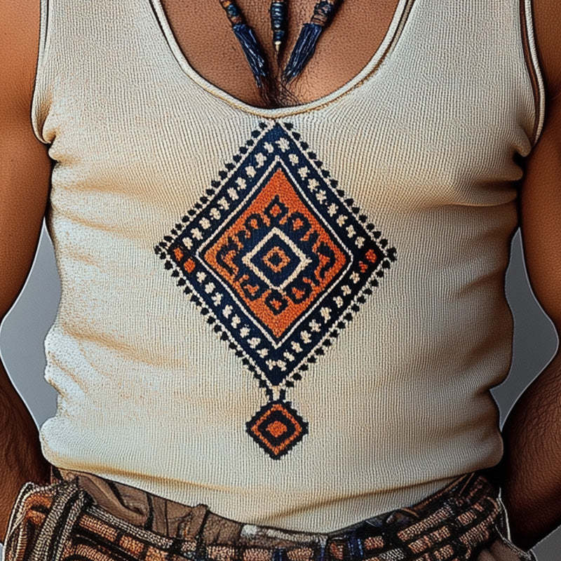 Men's Geometric Embroidered Casual Tank Top