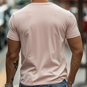 Camiseta informal de manga corta ajustada de gamuza de moda de primavera y verano para hombre