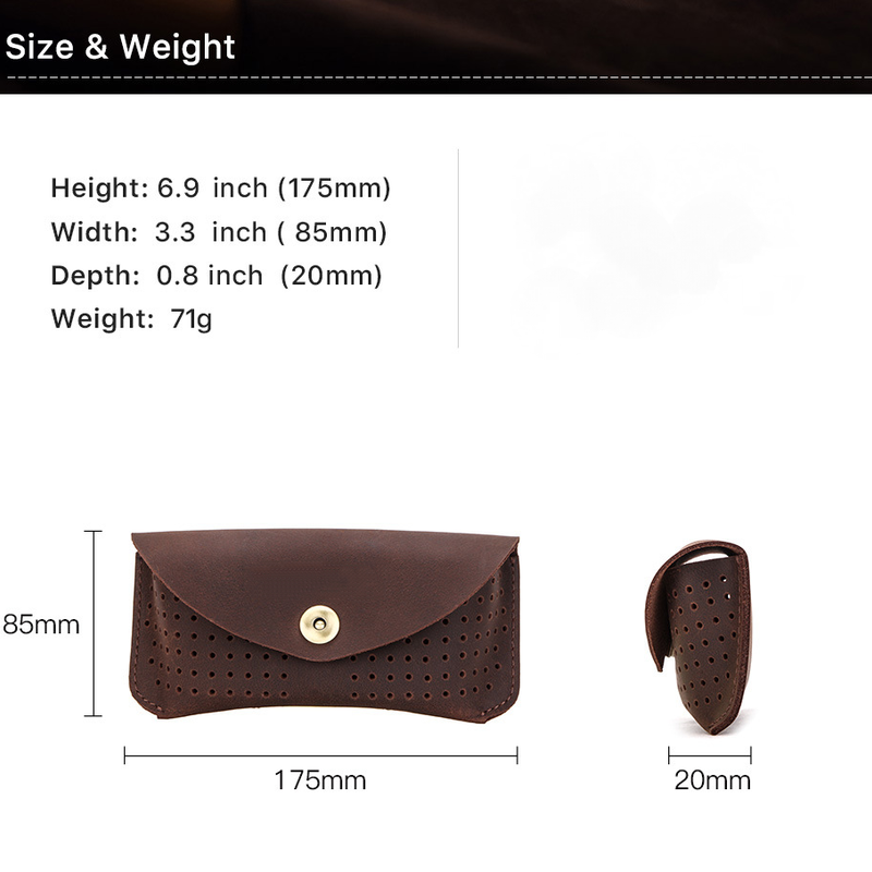 Men's Portable Top Layer Cowhide Hollow Glasses Storage Bag