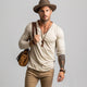 Camiseta informal de algodón con cuello en V y manga larga ajustada para hombre
