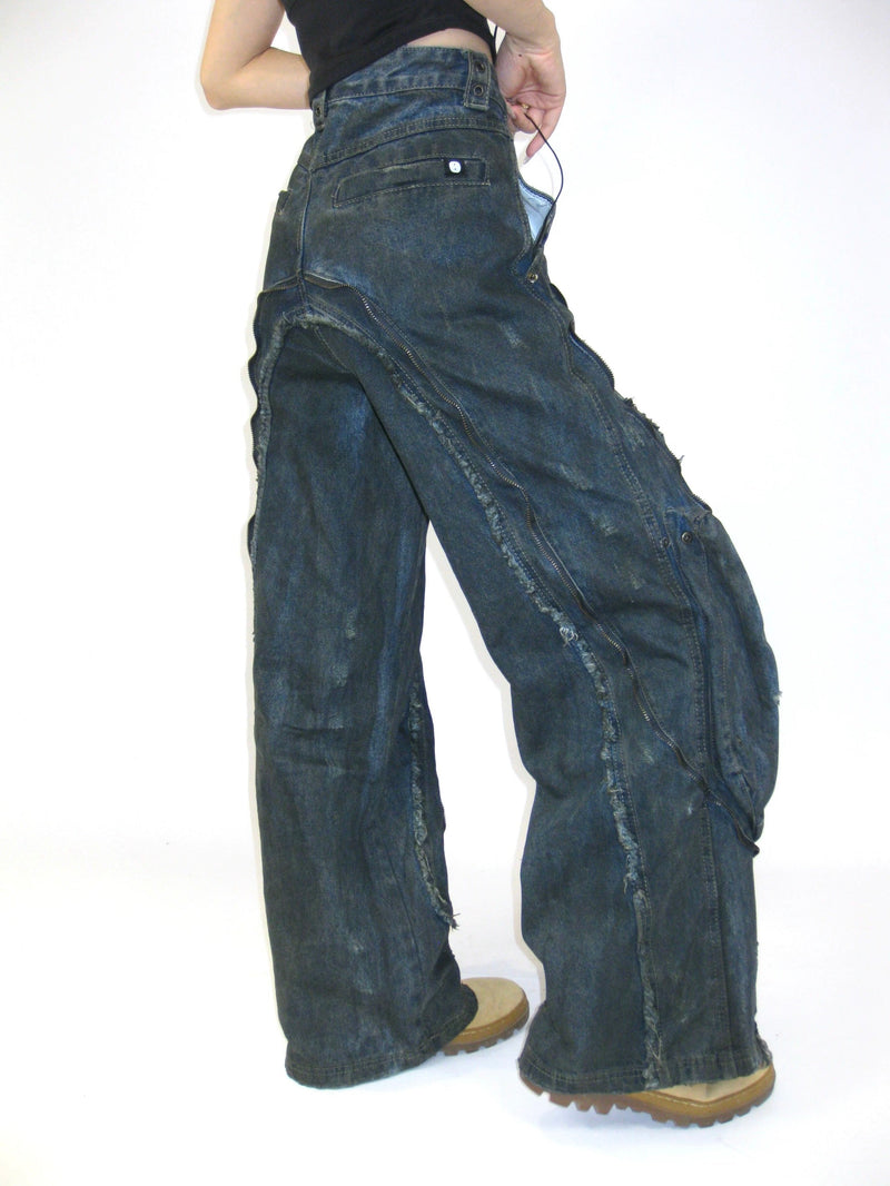 Wasteland Style Washed Straight Leg Jeans