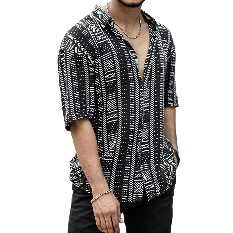 Camisa informal de manga corta con estampado retro para hombre