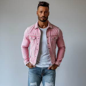 Herren-Jeansjacke mit verwaschenem Revers und mehreren Taschen im Vintage-Stil