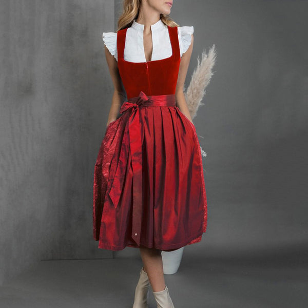 Women's Red Oktoberfest Dirndl Elegant Party Retro Midi Skirt