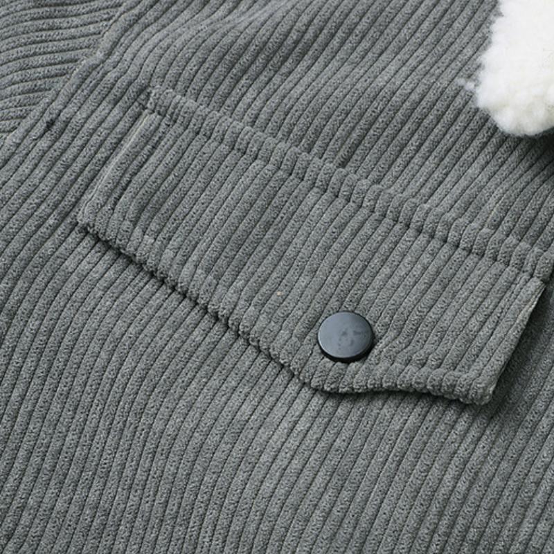 Men's Casual Lapel Corduroy Thickened Lambswool Multi-Pocket Zipper Jacket
