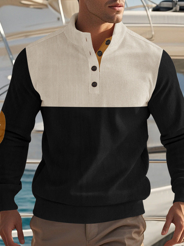 MEN'S NEW AMERICAN FASHION STAND UP COLLAR SWEATSHIRT  WITH CONTRASTING COLORS AND EMBROIDERED FABRIC FOR MEN'S TOP