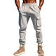 Men's Solid Color Plush Elastic Waist Multi-pocket Sports Pants