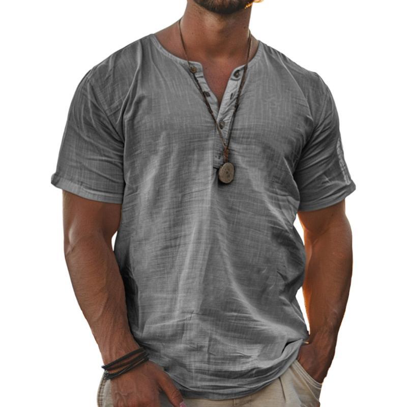 Men's Solid Henley Short Sleeve T-Shirt