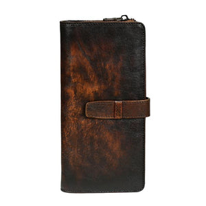 Cartera larga vintage de cuero genuino con ranuras para múltiples tarjetas para hombre