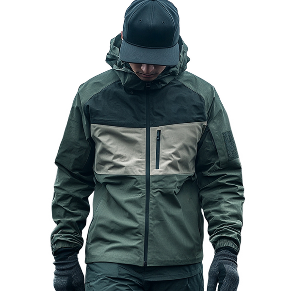 Men's Casual Outdoor Waterproof Color Blocked Multi-Pocket Hooded Jacket MTA0739D1TO