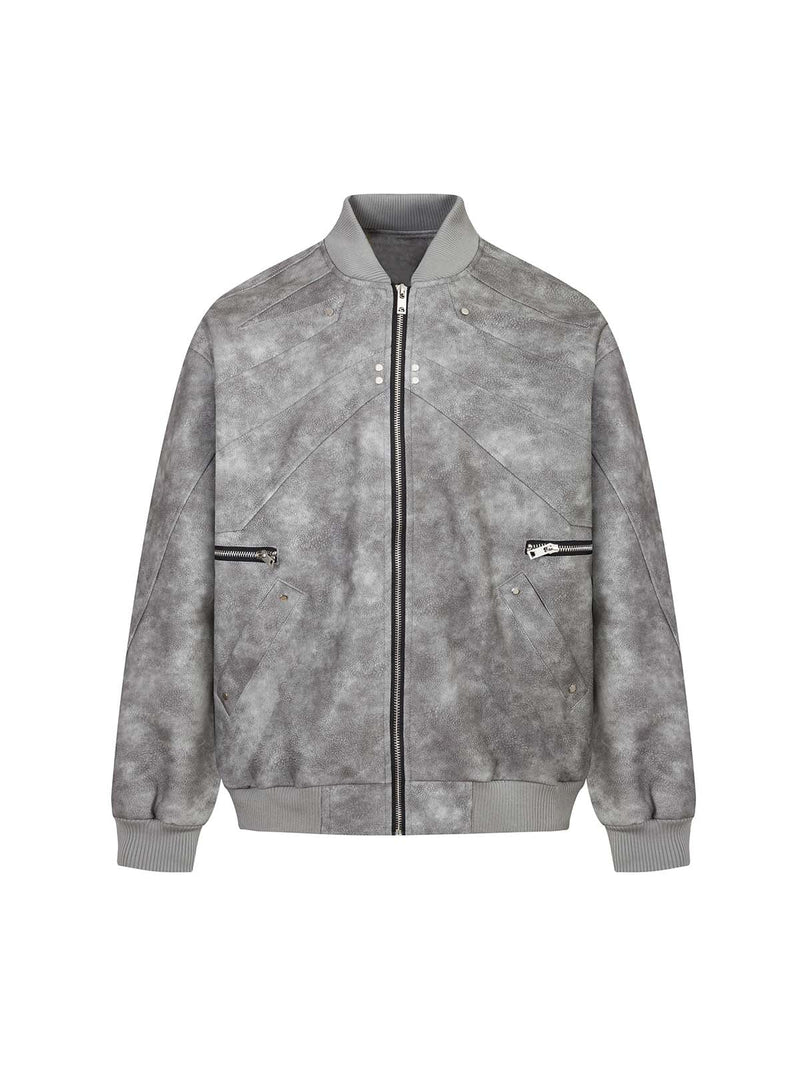 Deconstructed Zip Up Leather Bomber Jacket