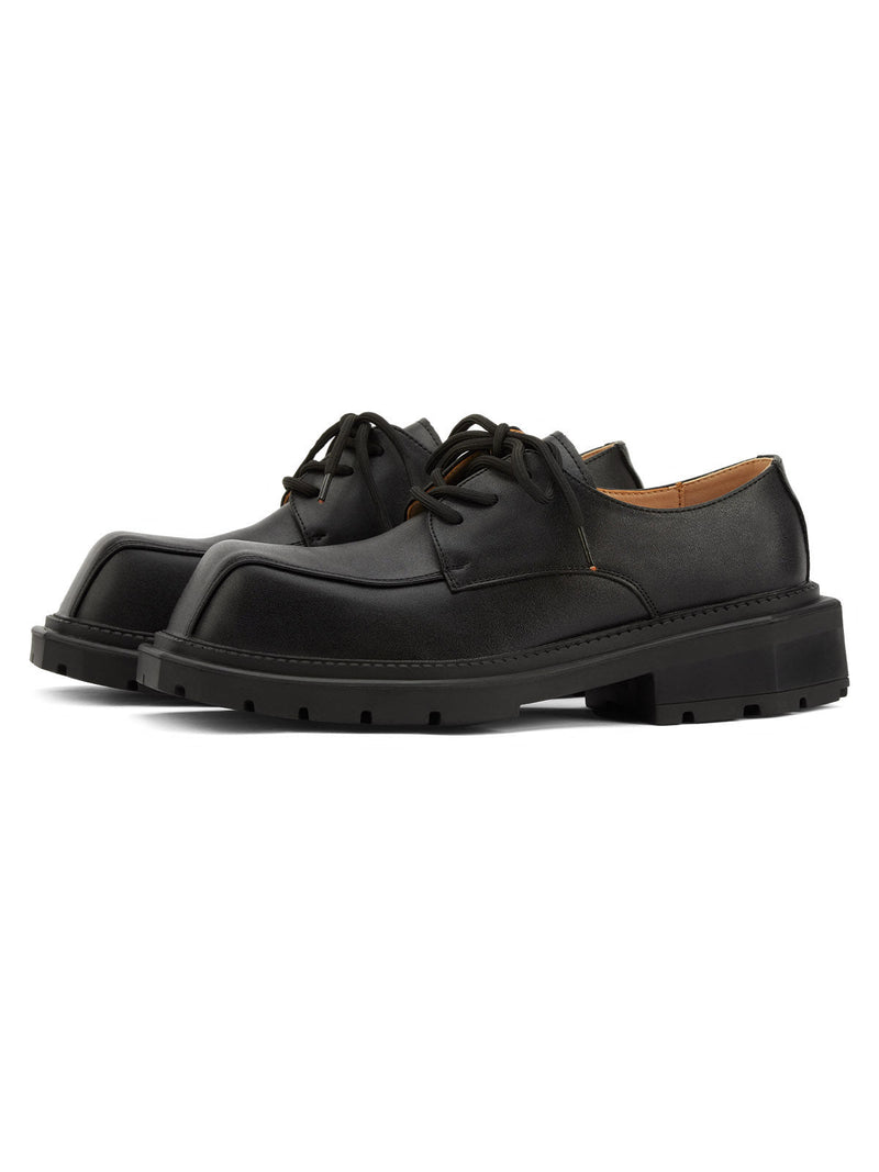 Black Square Toe Leather Shoes