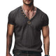 Camiseta informal de manga corta con cuello en V y estampado de cuadros en color liso para hombre