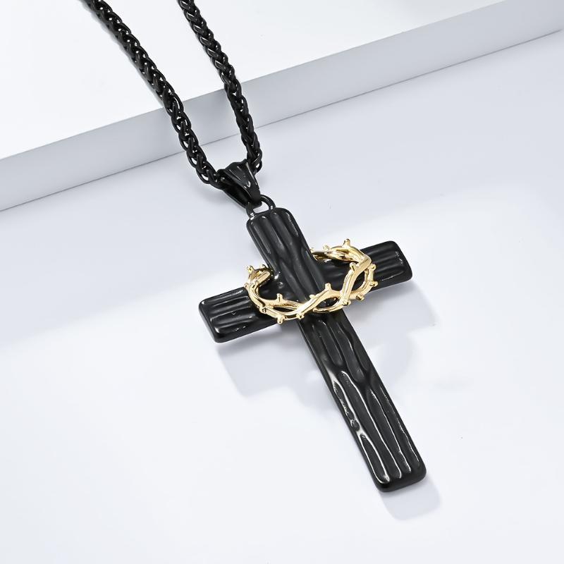 Vintage Casual Thorn Wreath Cross Necklace