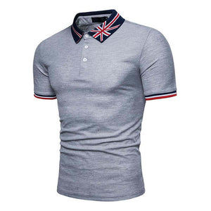 Camisa polo de manga corta con solapa bordada británica para hombre
