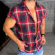 Men's Retro Casual Linen Plaid Print Lapel Short Sleeve Shirt