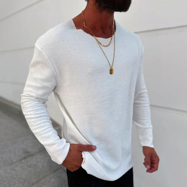 Camiseta de manga larga con cuello redondo y color liso para hombre