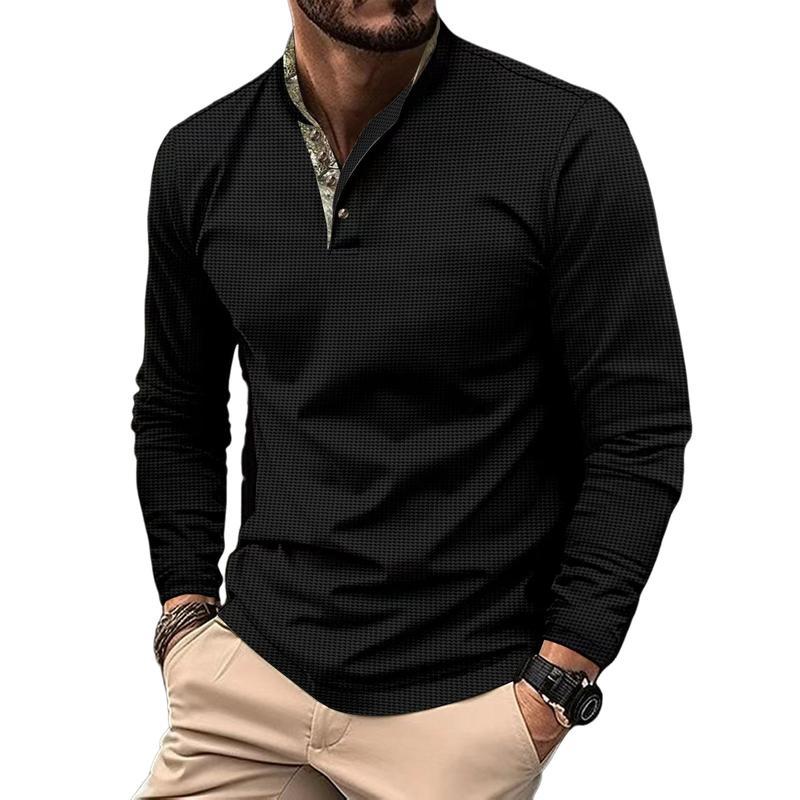 Camiseta de manga larga con bloques de color gofre para hombre