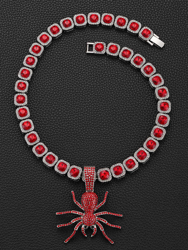 Punk Style Red Spider Cuban Necklace